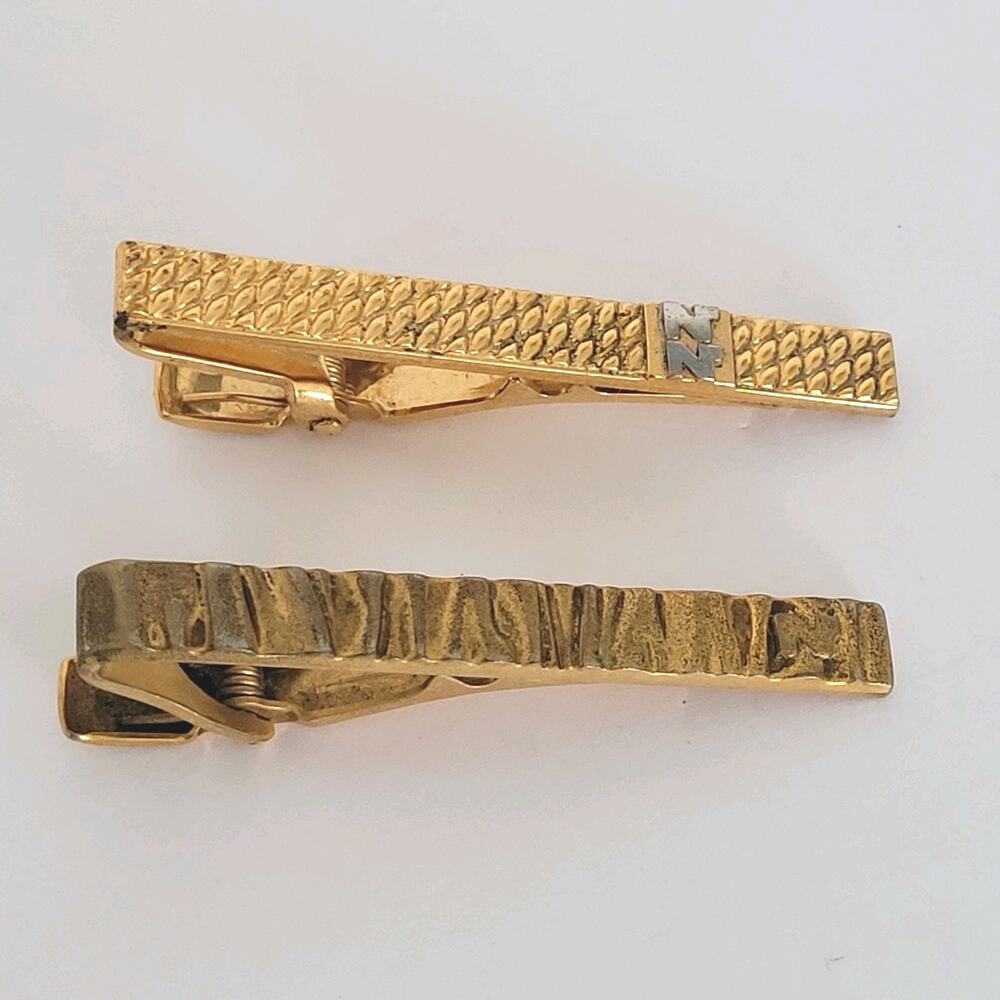 Nina Ricci Tie‎ Clip Bars Clasps Gold Tone Logo Designer Lot Of 2 Bundle Germany